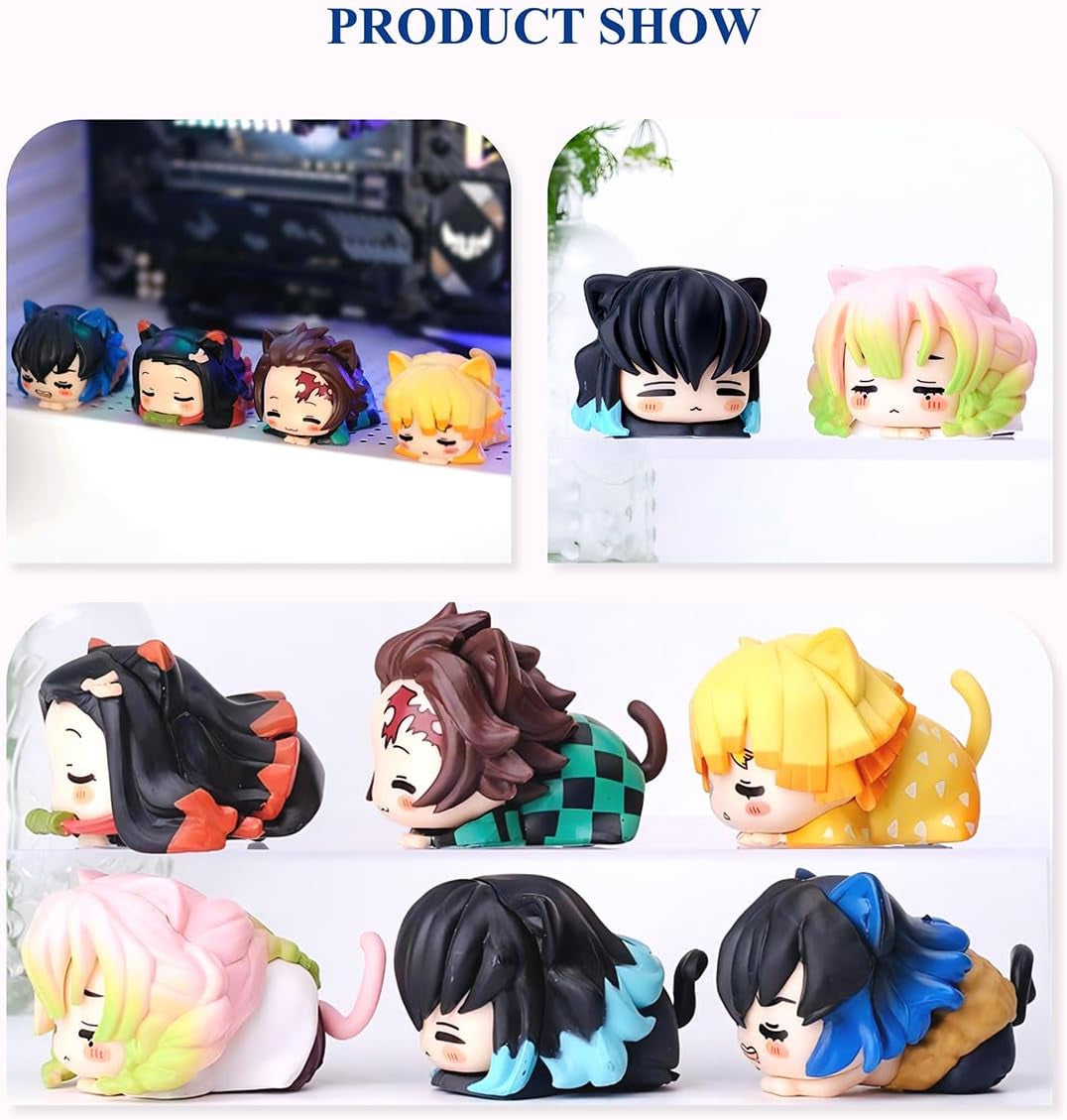 Demon Cosplay Slayer Figure Set Cute Anime Figure Desktop Decoration Ornament Kawaii Anime Figure Fan Birthday Gift Collection 1.6X2.2In (6PCS)