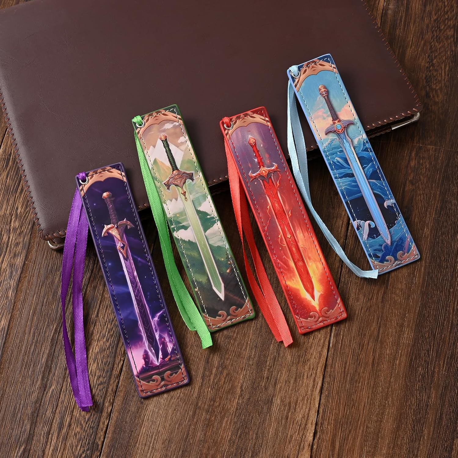 4Pcs Leather Sword Bookmarks for Men, Cool Fantasy Bookmarks Anime Bookmark, Gifts for Book Lovers Men (Sword)