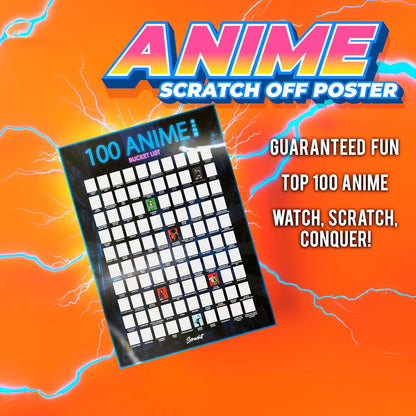 Top 100 Anime Scratch off Poster - 23X17 - Challenge Bucket List Anime Gift - Best Gifts for Anime Lovers