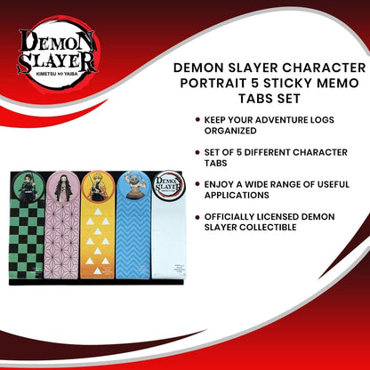 Demon Slayer Character Portrait 5 Sticky Memo Tabs Set | Book Page Markers, Work Memo Stationery Paper | Home School Supplies for Classroom, College, Business, Office | Anime Gifts and Collectibles