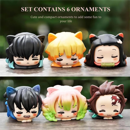 Demon Cosplay Slayer Figure Set Cute Anime Figure Desktop Decoration Ornament Kawaii Anime Figure Fan Birthday Gift Collection 1.6X2.2In (6PCS)