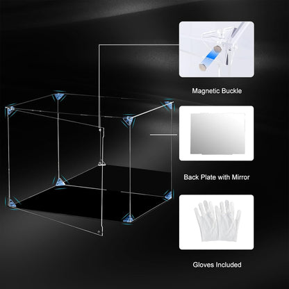 Acrylic Display Case Clear Action Figure Display Case with Mirrored Back, Dustproof Storage Display Box Alternative Glass Case for Collectibles Figures Models Doll Toys (15.7X12X12 Inch, 40X30X30Cm)