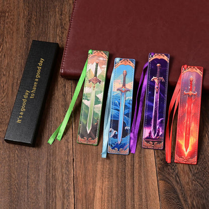 4Pcs Leather Sword Bookmarks for Men, Cool Fantasy Bookmarks Anime Bookmark, Gifts for Book Lovers Men (Sword)