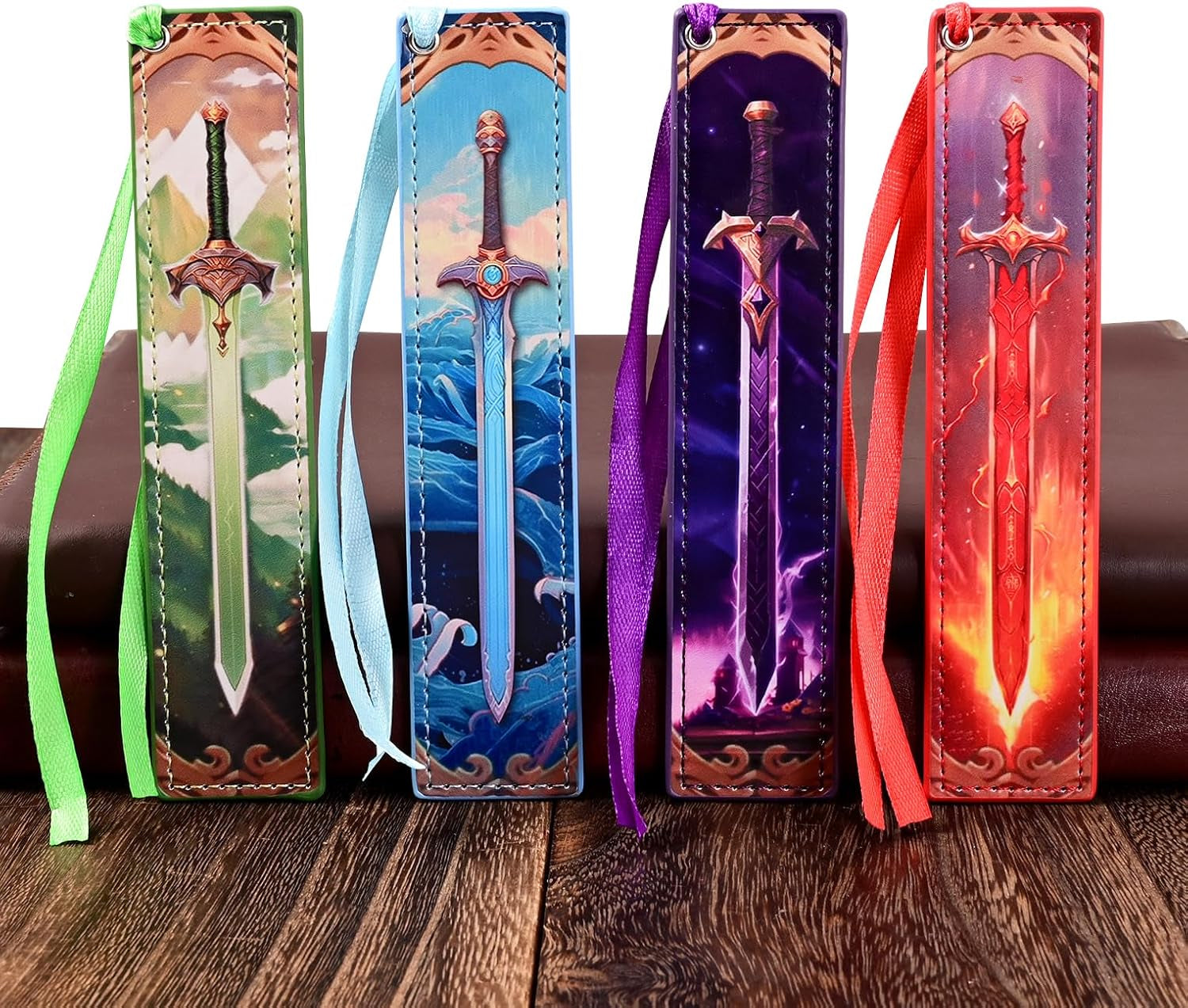 4Pcs Leather Sword Bookmarks for Men, Cool Fantasy Bookmarks Anime Bookmark, Gifts for Book Lovers Men (Sword)