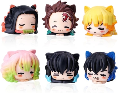 Demon Cosplay Slayer Figure Set Cute Anime Figure Desktop Decoration Ornament Kawaii Anime Figure Fan Birthday Gift Collection 1.6X2.2In (6PCS)