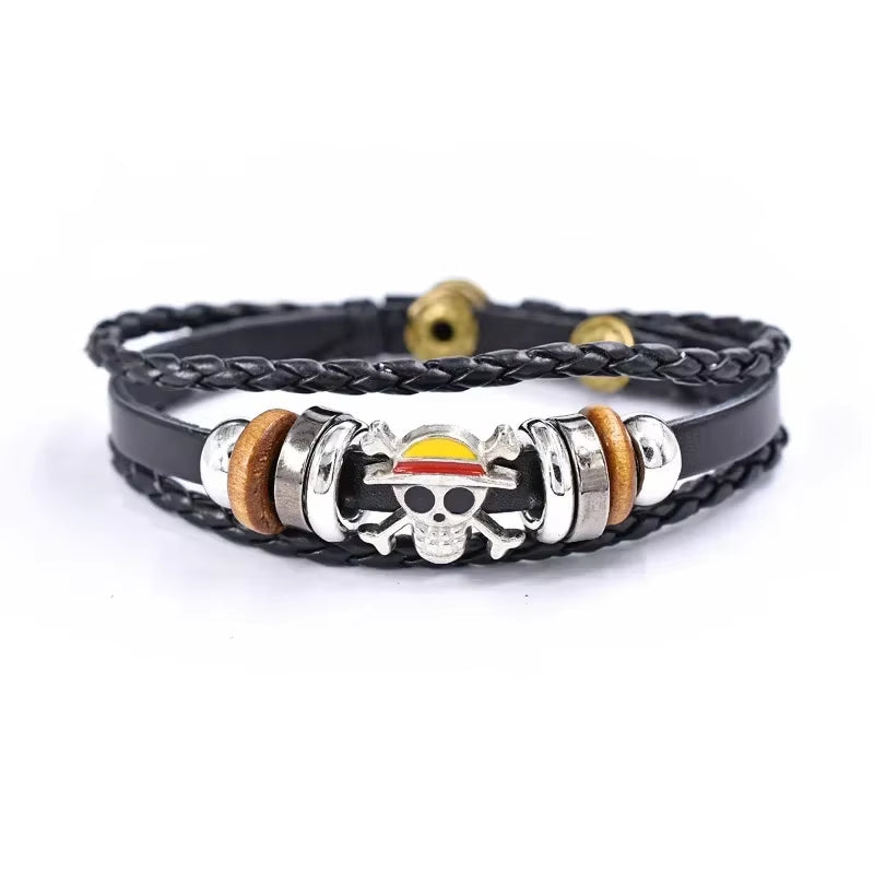 Anime One Piece Bracelet PU Luffy Bracelet Cosplay Props Straw Hat Pirate Jewelry Props Vintage Leather Bracelet Birthday Gifts